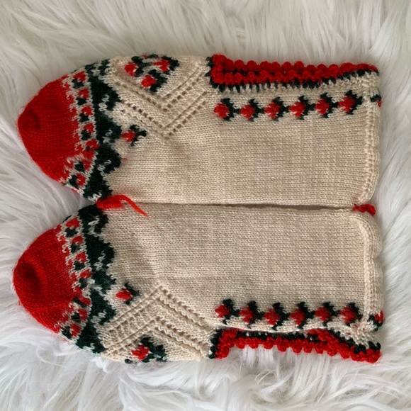 Hand Knit Wool Sock Bootie Slippers Handmade - Picture 3 of 5